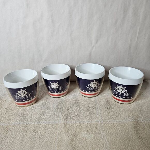 Thermo-Serv 70's Nautical Red White Blue Insulated Small Tumblers Set of 4 - Picture 1 of 6